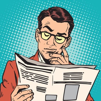 avatar portrait man reading a newspaper. Pop art retro vector illustration