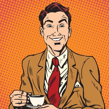 avatar portrait of man drinking coffee. Pop art retro vector illustration