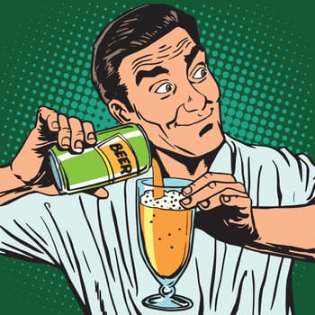 avatar portrait bartender pouring beer. Pop art retro vector illustration