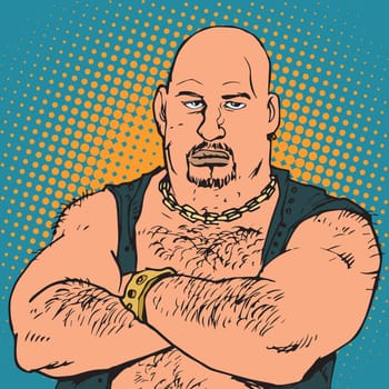 avatar portrait bald biker. Pop art retro vector illustration
