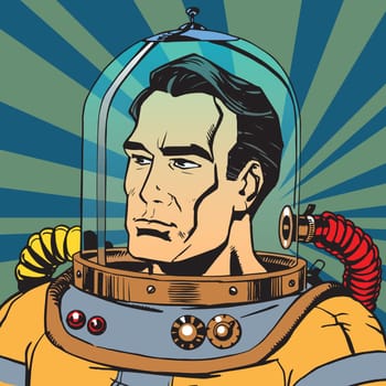 Avatar portrait of a retro astronaut man. astronaut spaceman. Pop art retro vector illustration