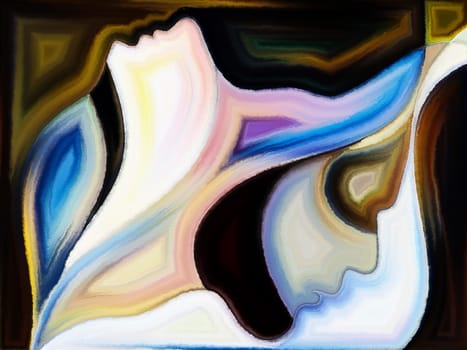 Inner Dialog series. Design composed of human profiles and vivid paint shapes as a metaphor on the subject of emotions, relationships, human drama, spirituality and design