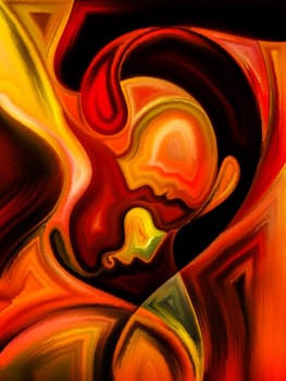 Inner Dialog series. Artistic background made of human profiles and vivid paint shapes for use with projects on emotions, relationships, human drama, spirituality and design