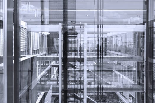 Abstract window reflections in morden office building. Contemporary corporate business architecture.
