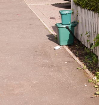 two green waste food recycling boxes on front path  Essex  UK