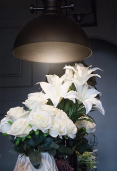 White lily flower decorated on vase, stock photo