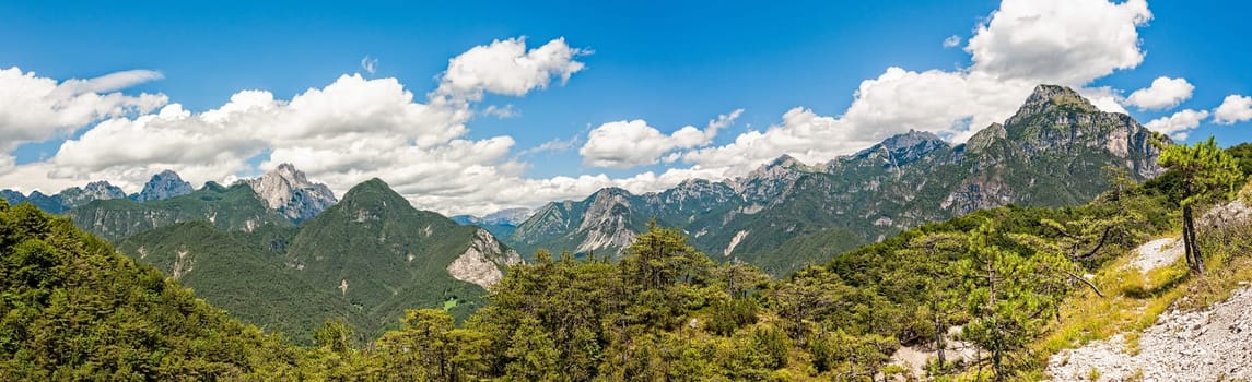 Beatiful panorama of Italian Alps in summer day. Friuli Italy