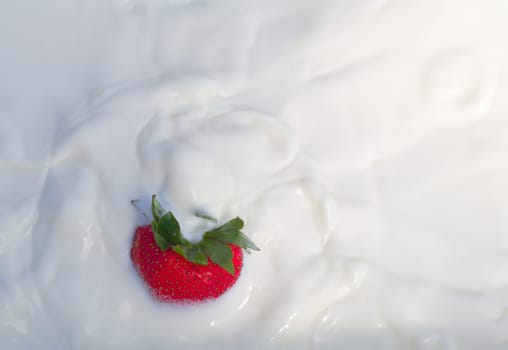 cream splashing strawberry cream organic fruit milk mix dairy