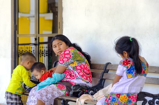 IZAMAL, MEXICO - FEBRUARY 19: Indian Family in Izamal, Mexico on February 19, 2017