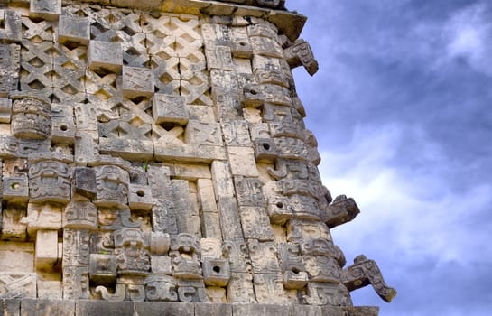 Closeup of part of governor's palace in Uxmal, Mexico