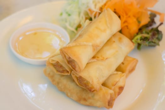 Deep fried vegetable spring rolls, stock photo