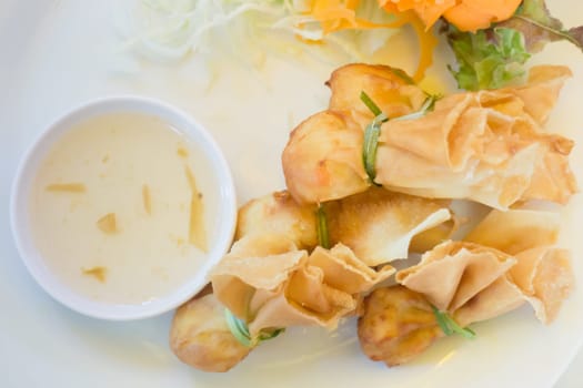 Deep fried dumpling bags local Thai cuisine, stock photo