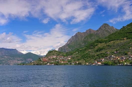 Marone am Iseosee in Oberitalien - town Marone on Iseo lake in Alps,Lombardy in northern Italy