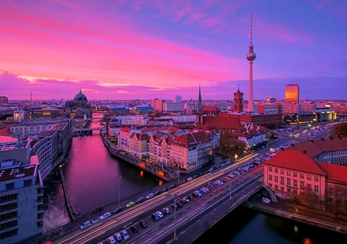 Berlin by night with TV tower and cathedral