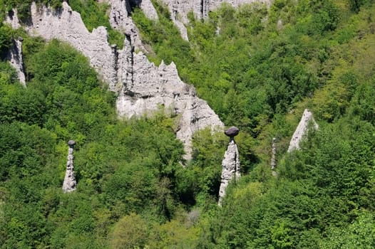 Cislano Earth pyramids on Lake Iseo a geological peculiarity - Earth pyramids Cislano near Lake Iseo,Hoodoos a geologic formation