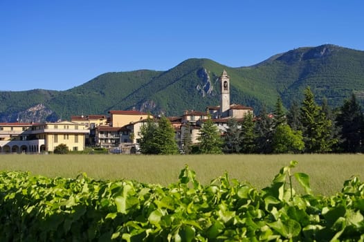 Clusane old church on Lake Iseo,Lombardy in Italy