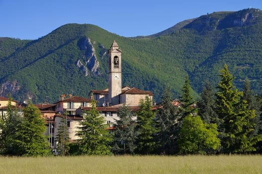 Clusane old church on Lake Iseo,Lombardy in Italy