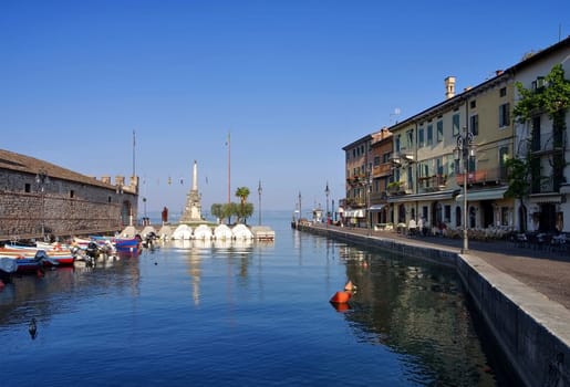 Lazise Hafen - Lazise harbour on Lake Garda in Italy in the morning