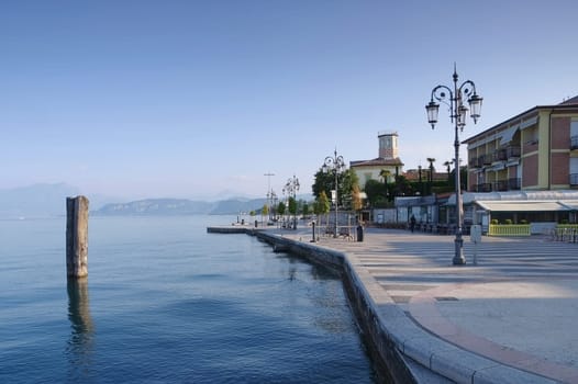Lazise Pier - Lazise Pier on Lake Garda in Italy in the morning
