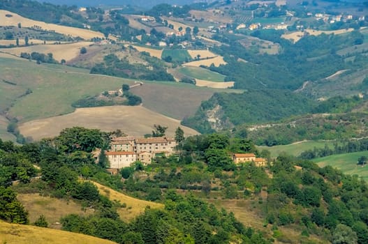 Umbria landscape and old building in autumn
