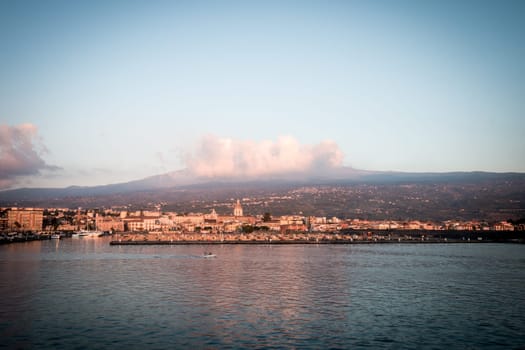 Volcano Etna photographed from Riposto before dawn