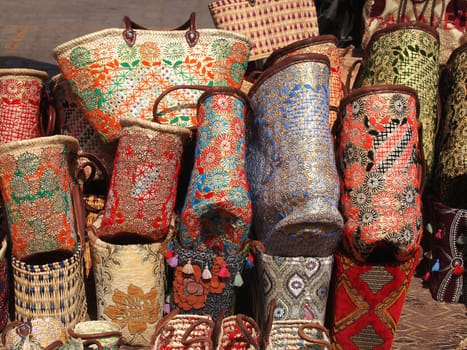 hand made bags on the open market in marrakech ,Marocco