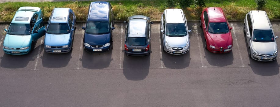 Cars in a parking lot in the city center of Magdeburg