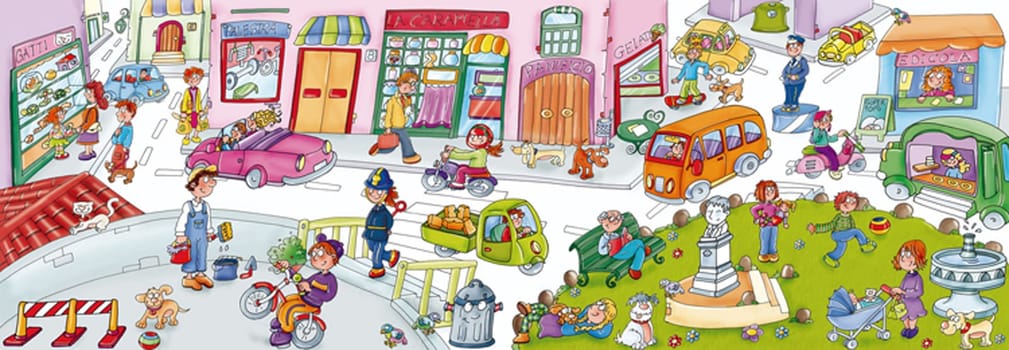 Children's stickers there city series with scenery