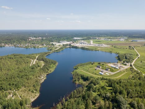 Sauriesi lake Aerial drone top view  latvia