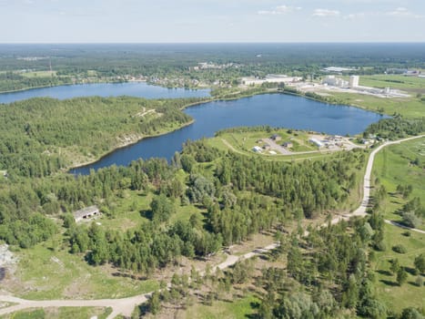 Sauriesi lake Aerial drone top view  latvia