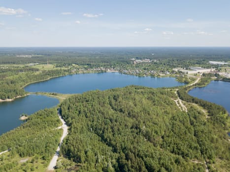 Sauriesi lake Aerial drone top view  latvia