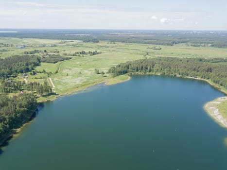 Sauriesi lake Aerial drone top view  latvia