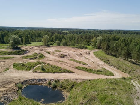 Sauriesi lake Aerial drone top view  latvia
