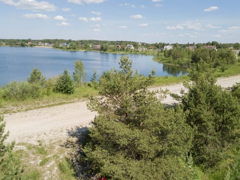 Sauriesi lake Aerial drone top view  latvia