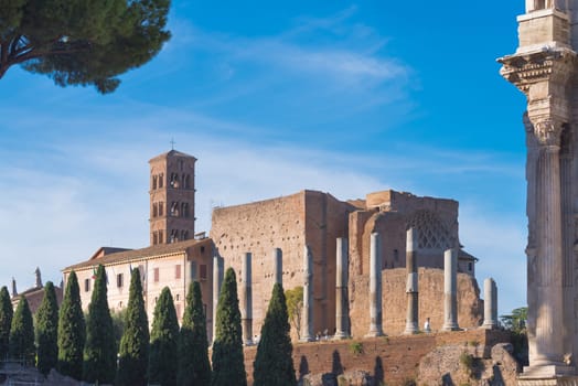 Ruins of the Venus and Roma temple in the center of Rome, Italy