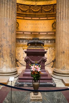 ROME, ITALY - OCTOBER 18, 2016: Interior of the famous Pantheon church. The present building was completed by the emperor Hadrian and probably dedicated about 126 AD.