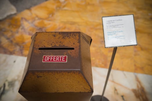 church donation box (offerte in italian) in the famous pantheon church in rome
