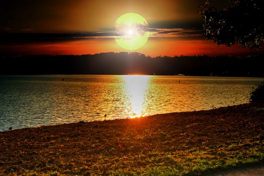 Romantic sunset over Lake Baldeney..