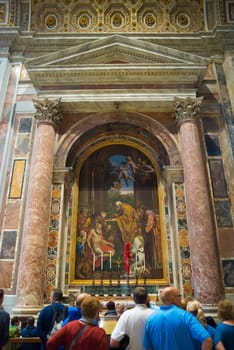 VATICAN CITY, VATICAN - OCTOBER 18, 2016: Interior of the famous St Peter's basilica. It is an Italian Renaissance church in Vatican City, the papal enclave within the city of Rome.