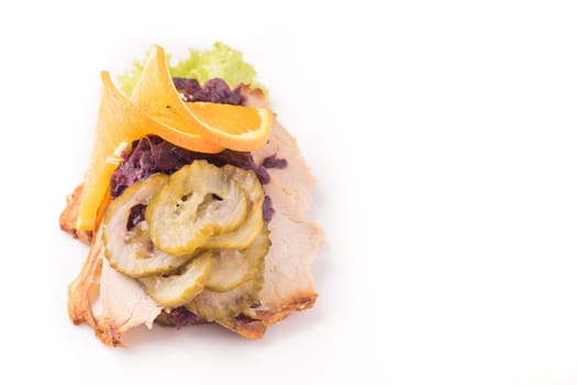 Danish specialties and national dishes, high-quality open sandwich, isolated on white background