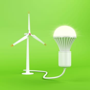 Generating electricity with wind turbine for the light bulb to glow