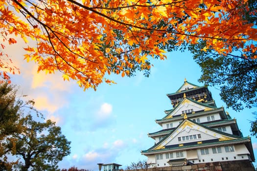 The beautiful Osaka Castle in Osaka with nice background, Japan