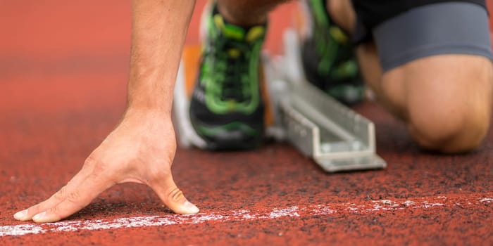 Detailed view of the sprint start in athletics