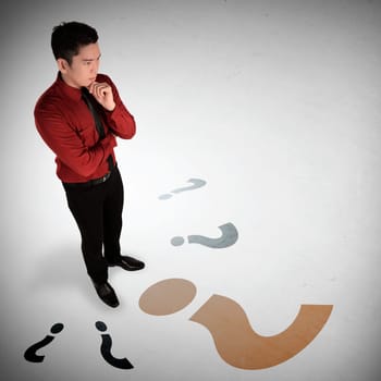 Business man think hard. Taking option conceptual
