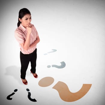 Asian business woman thinking something, taken full body