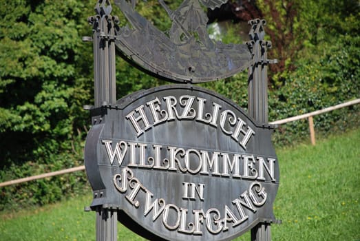 Sign Welcome St. Sankt Wolfgang im Salzkammergut Upper Austria Wolfgangsee White Comedy Holy Pilgrimage Place Rössl Pilgrimage Church Composer at Ralph Benatzky