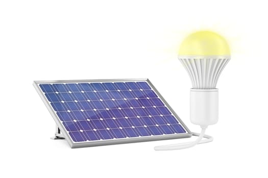 Generating electricity with solar panel for the light bulb to glow