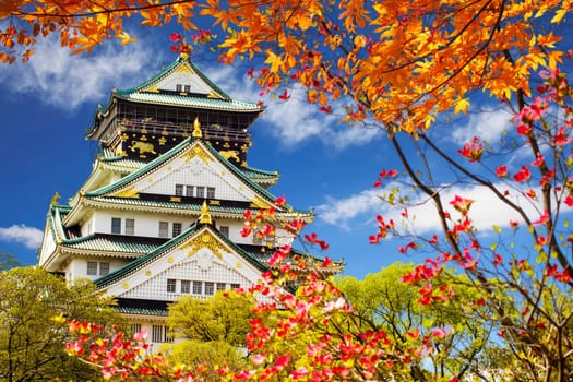 The beautiful Osaka Castle in Osaka with nice background, Japan