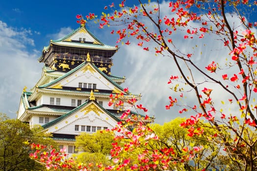 The beautiful Osaka Castle in Osaka with nice background, Japan