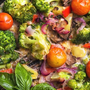 Italian cuisine.Vegetarian Italian omelet in a baking dish